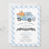 Blauw pompoen vrachtwagen Gingham Boy Baby shower Kaart (Voorkant)