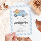 Blauw pompoen vrachtwagen Gingham Boy Baby shower Kaart