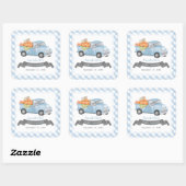 Blauw pompoen vrachtwagen Gingham Boy Baby shower Vierkante Sticker (Vel)