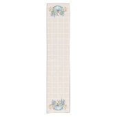  blauw pompoenen crème geruit korte tafelloper (Voorkant)