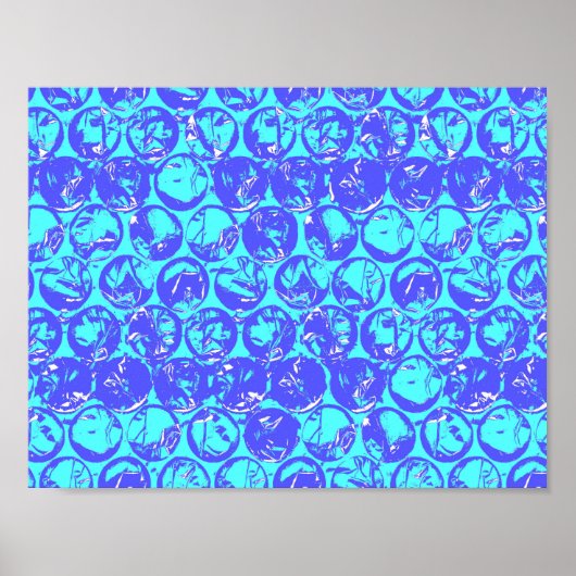 Blauw popart bubbelplastic poster (Voorkant)