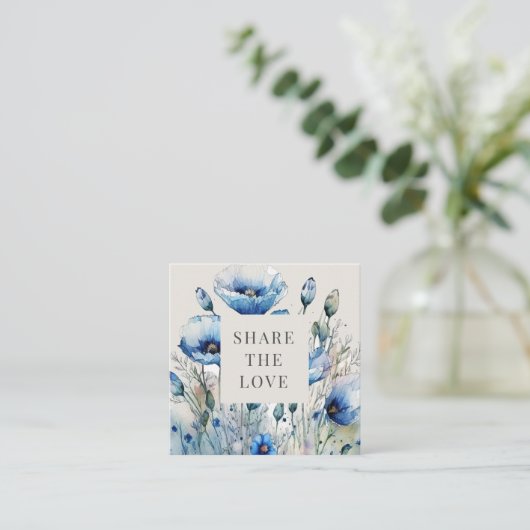 Blauw Poppy Floral Elegant Loyalty Kaart Vierkante Visitekaartje (Staand voorkant)