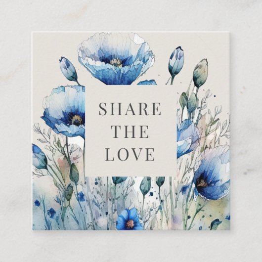 Blauw Poppy Floral Elegant Loyalty Kaart Vierkante Visitekaartje (Voorkant)