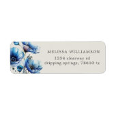 Blauw Poppy Floral retour adres label (Voorkant)