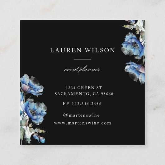 Blauw Poppy Flower Elegant Visitekaartje (Achterkant)