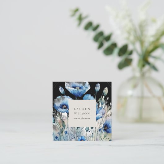 Blauw Poppy Flower Elegant Visitekaartje (Staand voorkant)