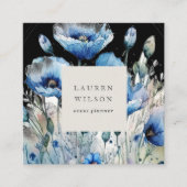 Blauw Poppy Flower Elegant Visitekaartje (Voorkant)