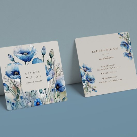 Blauw Poppy Flower Elegant Visitekaartje
