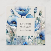 Blauw Poppy Flower Elegant Visitekaartje (Voorkant)