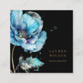 Blauw Poppy Flower Elegant Visitekaartje (Voorkant)