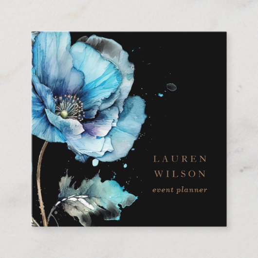 Blauw Poppy Flower Elegant Visitekaartje (Voorkant)