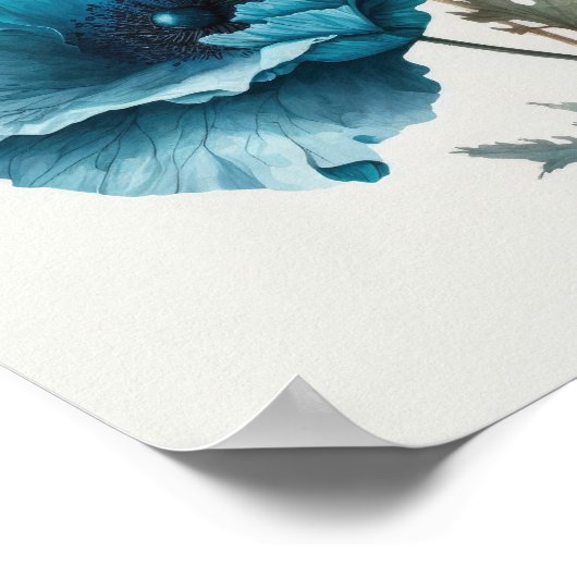 Blauw Poppy Flowers Art Print Poster (Hoek)