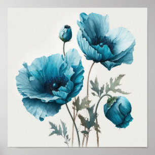 Blauw Poppy Flowers Art Print Poster