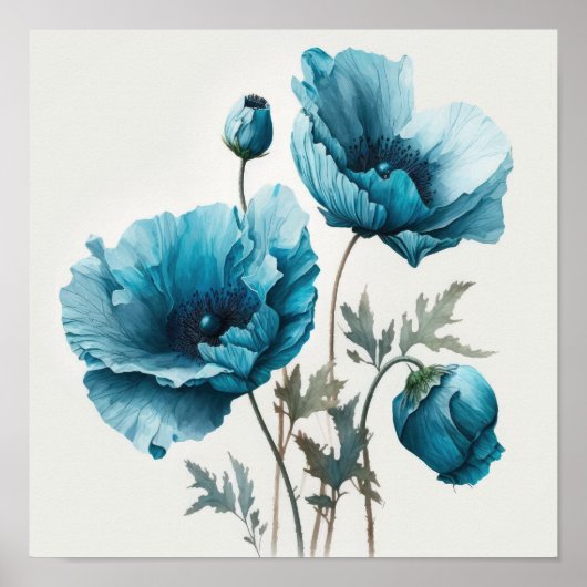 Blauw Poppy Flowers Art Print Poster (Voorkant)