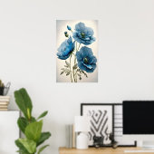 Blauw Poppy Flowers Art Print Poster (Thuiskantoor)