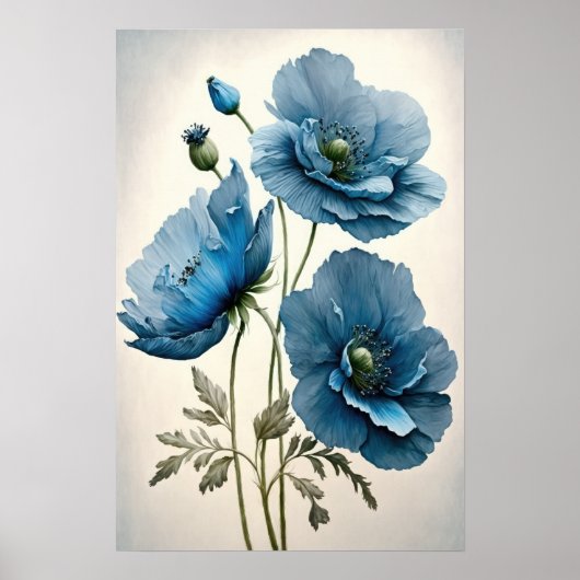 Blauw Poppy Flowers Art Print Poster (Voorkant)