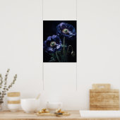 Blauw Poppy Flowers Art Print Poster (Keuken)