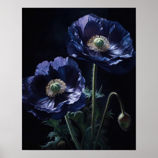 Blauw Poppy Flowers Art Print Poster (Voorkant)