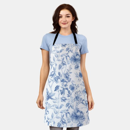 Blauw, porselein, blauw porselein, bloementoilet,  schort (Gedragen)