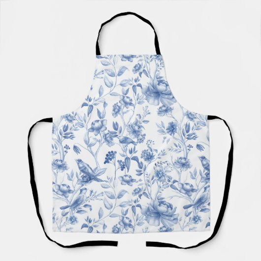 Blauw, porselein, blauw porselein, bloementoilet,  schort (Voorkant)