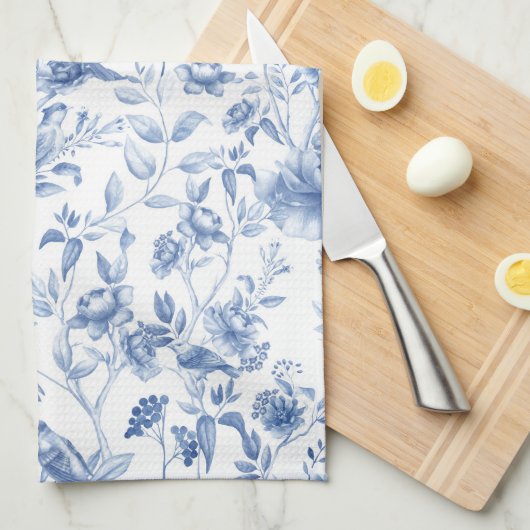 Blauw, porselein, blauw porselein, bloementoilet,  theedoek (Quarter Fold)