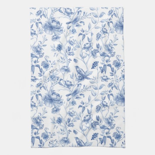 Blauw, porselein, blauw porselein, bloementoilet,  theedoek (Verticaal)