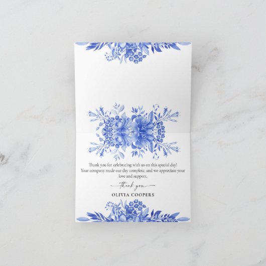 Blauw Porselein Bloemen Baby shower Dank u kaart (Binnen)