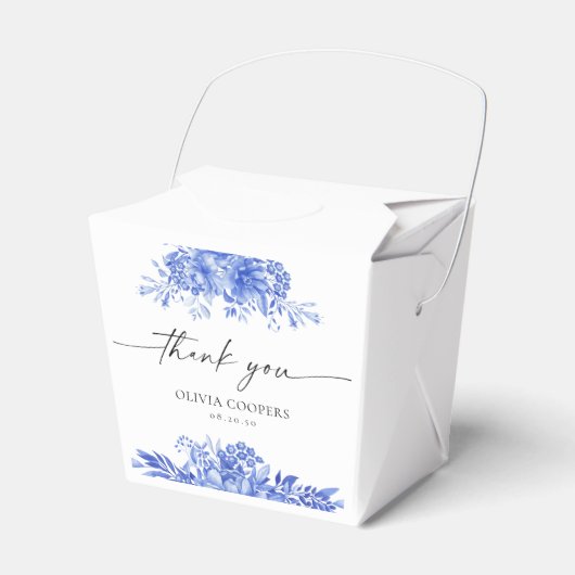 Blauw Porselein Bloemen Baby shower Favor Box Bedankdoosjes (Voorkant Zijde)