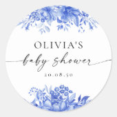 Blauw Porselein Bloemen Baby shower Sticker (Voorkant)