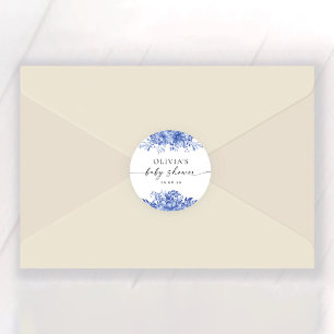 Blauw Porselein Bloemen Baby shower Sticker