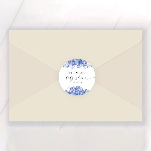 Blauw Porselein Bloemen Baby shower Sticker