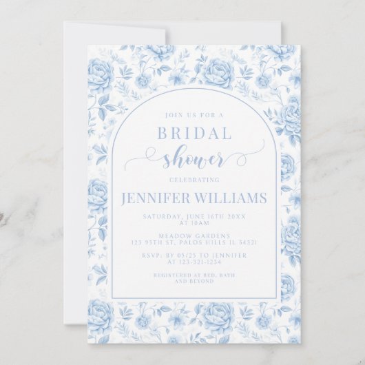 Blauw Porselein Bloemen Boho Arch Vrijgezellenfees Kaart (Voorkant)