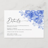 Blauw Porselein Bloemen Bruiloft Details Informatiekaartje (Voorkant)