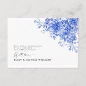 Blauw Porselein Bloemen Bruiloft Details Informatiekaartje (Achterkant)