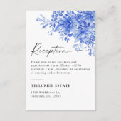 Blauw Porselein Bloemen Bruiloft Receptie Informatiekaartje (Voorkant)