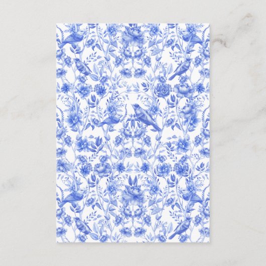 Blauw Porselein Bloemen Bruiloft Receptie Informatiekaartje (Achterkant)