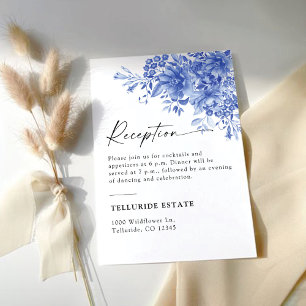 Blauw Porselein Bloemen Bruiloft Receptie Informatiekaartje