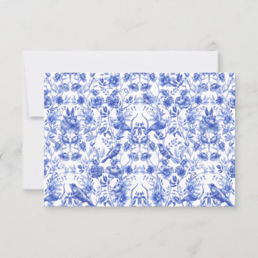 Blauw Porselein Bloemen Bruiloft RSVP Kaart (Achterkant)
