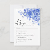 Blauw Porselein Bloemen Bruiloft RSVP Kaart (Voorkant)
