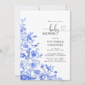 Blauw Porselein Bloemen Chinoiserie Baby shower Kaart (Voorkant)