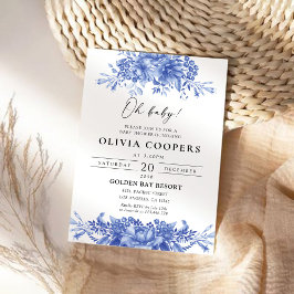 Blauw Porselein Bloemen Chinoiserie Baby shower Kaart