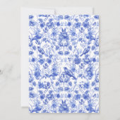 Blauw Porselein Bloemen Chinoiserie Bruiloft Kaart (Achterkant)