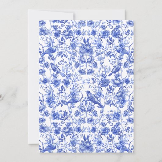 Blauw Porselein Bloemen Chinoiserie Bruiloft Kaart (Achterkant)