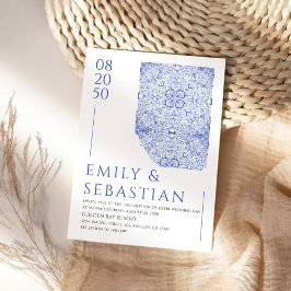 Blauw Porselein Bloemen Chinoiserie Bruiloft Kaart