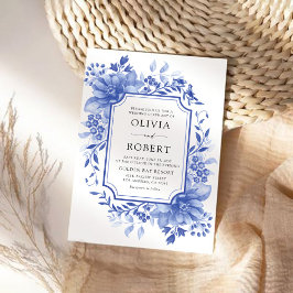 Blauw Porselein Bloemen Chinoiserie Bruiloft Kaart
