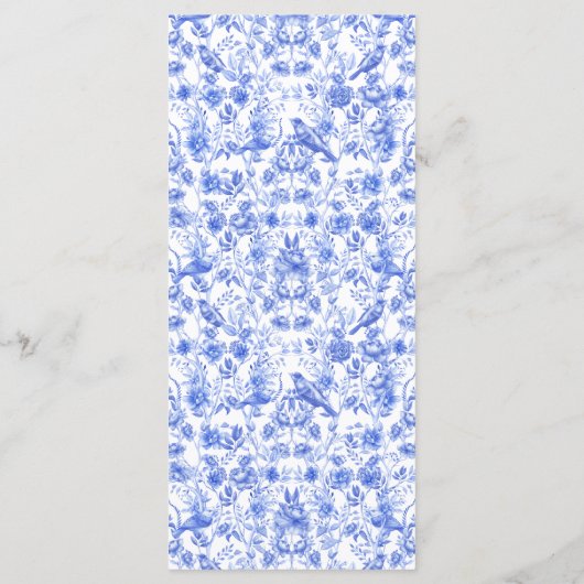 Blauw Porselein Bloemen Chinoiserie Bruiloft Menu (Achterkant)