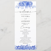 Blauw Porselein Bloemen Chinoiserie Bruiloft Programmakaart (Voorkant)