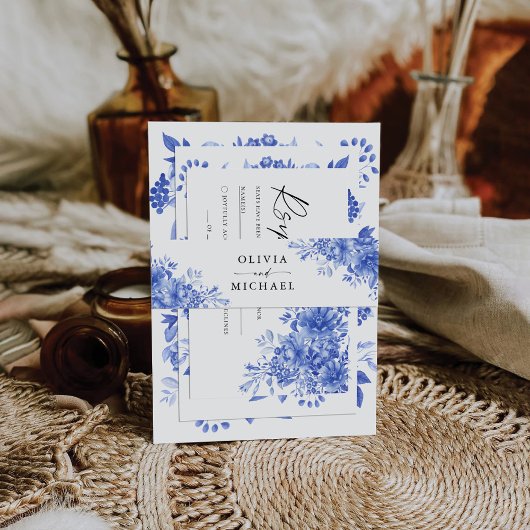 Blauw Porselein Bloemen Chinoiserie Bruiloft Uitnodigingen Wikkel