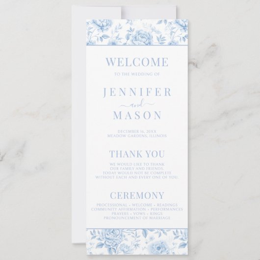 Blauw Porselein Bloemen Trouwprogramma Kaarten (Voorkant)
