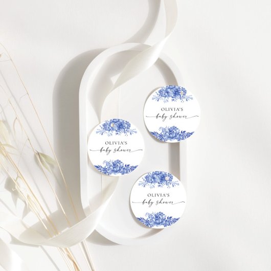 Blauw porselein bloemendecoratie baby shower favor bedankjes labels